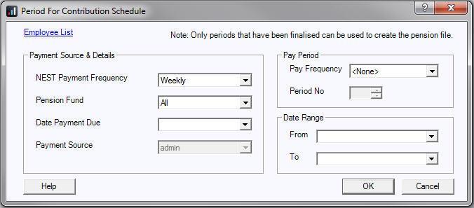 From the Pensions menu select Create Pension File 2. Select the required pension file and click OK 3.