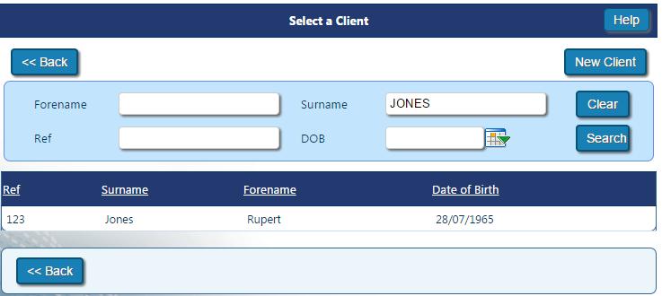 EXISTING CLIENT Select the existing client that you wish to work with by clicking the client s name.