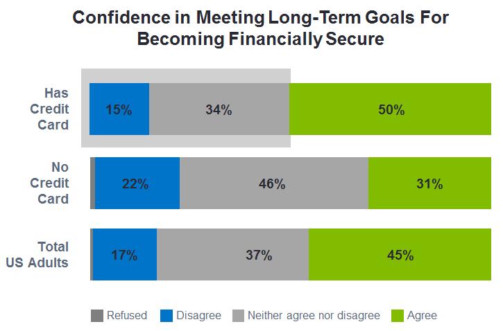 Financial Confidence: Long-Term Goals Half of credit card holders lack confidence about meeting long-term goals for becoming financially secure.