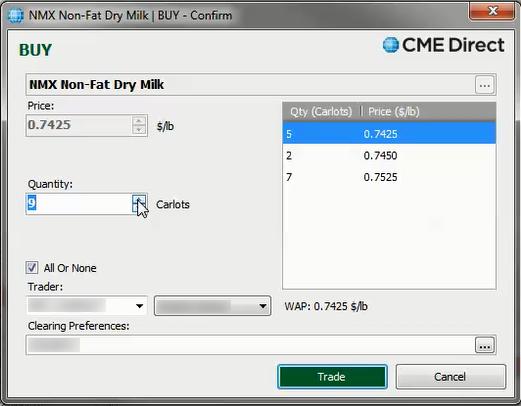 4. Tap Trade to sweep the order book. Modifying and Cancelling Orders A trader (or broker impersonating a trader) may modify and cancel orders that have been entered in the Dairy Grid view.