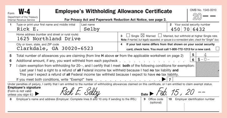 EMPLOYEE S WITHHOLDING ALLOWANCE CERTIFICATE 9 page 346 1 3 2 4 5 1. Write the employee s name and address 2. Write the employee s social security number. 3. Check the appropriate marital status block.