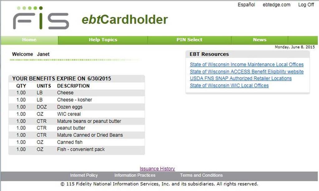 Cardholder Main Page The Cardholder Main page displays all available features of the Cardholder Portal.