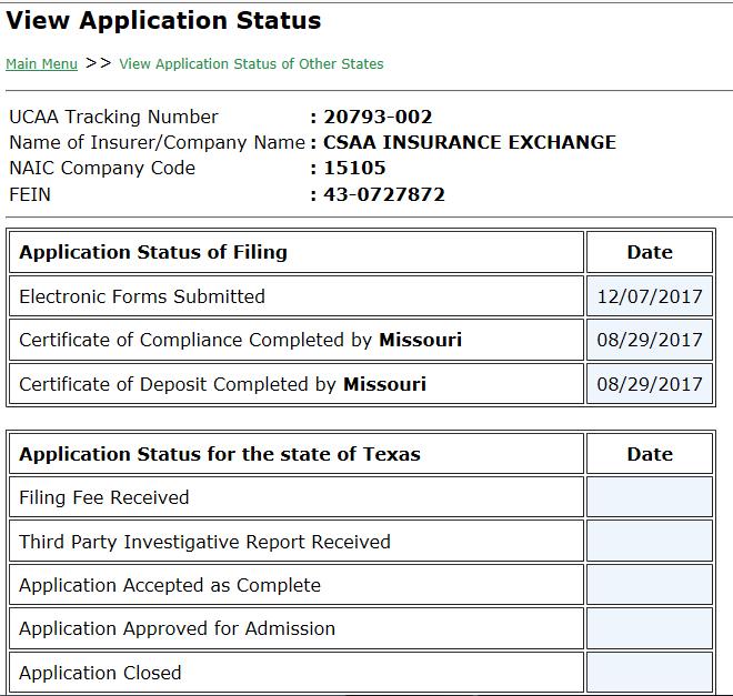 UCAA Expansion Insurer Application Status for Expansion Application Note: If the submitted date is older than the status date; that is an indication that the original filing was amended.
