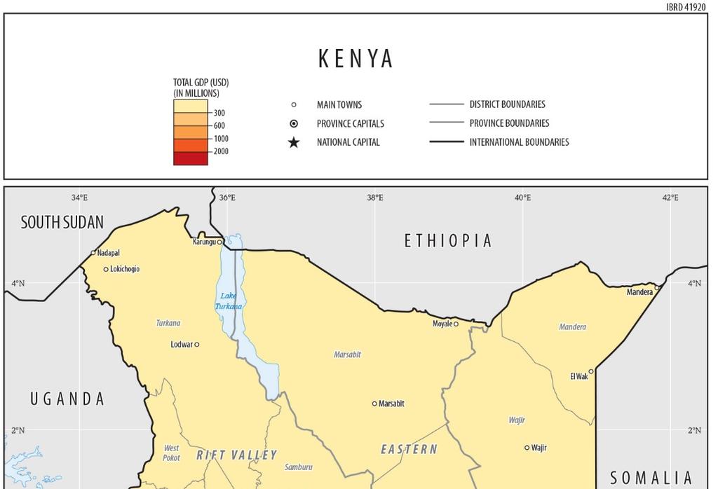 Figure 10: Estimated county GDP, Kenya Source: WDI (2014) and NGDC (2014). Authors calculations.