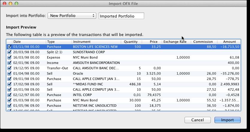 CHAPTER 6 Importing Transactions Rather than entering your transactions manually, you can choose to import them from a file. Investoscope supports import from either CSV or OFX files.