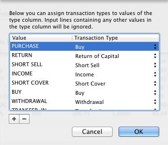 Hovering the mouse over the first one, reveals the following message: Transaction type PURCHASE not recognized.