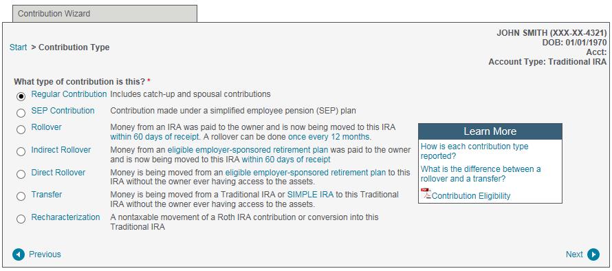 NOTE: Although SIMPLE IRAs may be displayed, transactions for SIMPLE accounts must be added manually to the account owner tree by