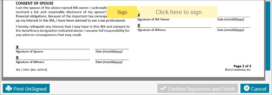 The signature line will highlight in yellow as shown on the previous page and below.