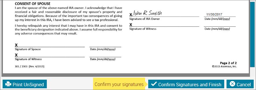 The individual s captured signature will appear on the signature line as shown below.