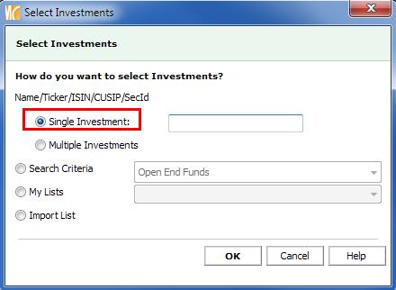 You will be taken to the Select Investments dialog