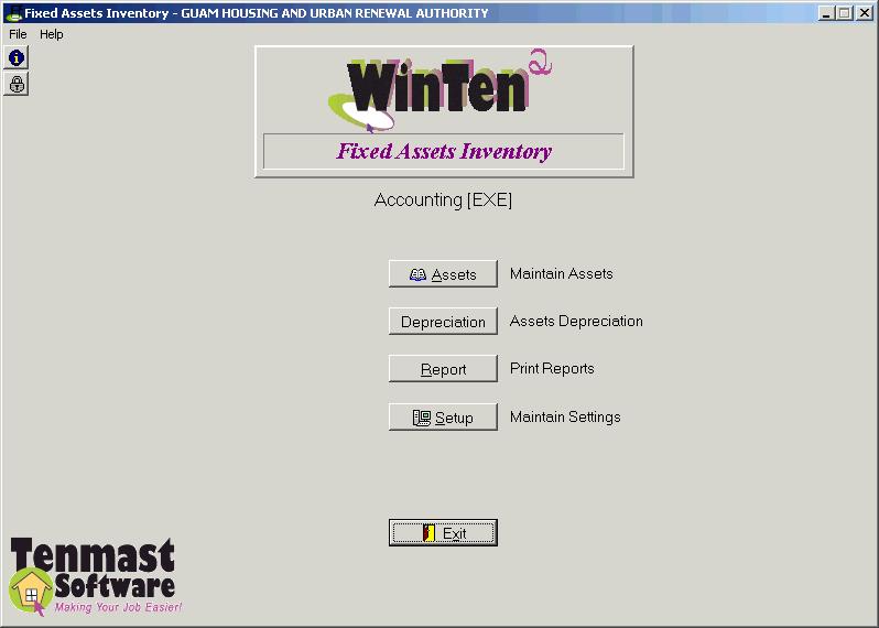 Chapter 1: Overview FIXED ASSETS INVENTORY MAIN MENU The Main Menu screen is the first thing you see when you start the Fixed Assets Inventory program.