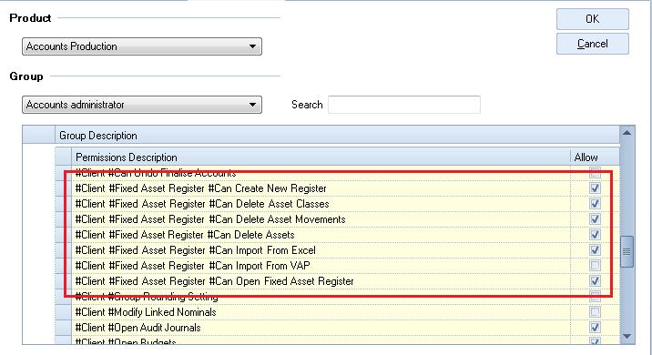Task Permissions are identified by a Permission Description such as #Client #Fixed Asset Register #Can Delete Assets as shown above. This name has 3 parts, separated by hash characters.