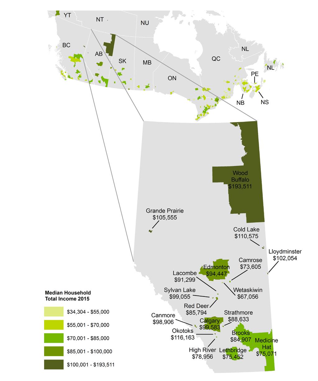 216 Census of Canada - Incomes Page 5/5 Map 1: Median household total incomes