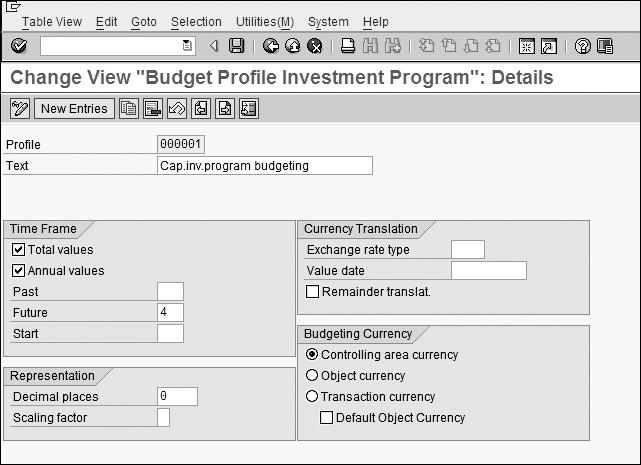 2 Defining Budget Profiles Budget profiles are configured for investment programs usually when budgeting is carried out and controlled at the program level.