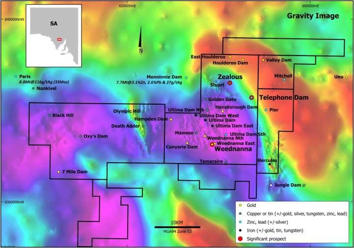 Wilcherry Project Prospective for gold and base metals Drilling by previous explorers has identified significant mineralised systems within Palaeoproterozoic metasediments which are intruded by