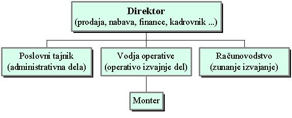 Slika 6: Organizacijska shema podjetja γ Vir: Interni podatki podjetja γ. E KADRI IN KUPCI Podjetnik je soustanovitelj in solastnik podjetja, hkrati pa nastopa tudi v vlogi direktorja podjetja.