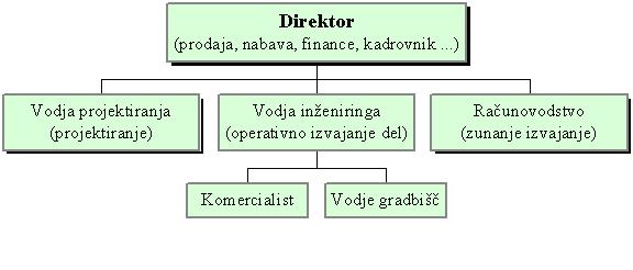 Slika 8: Organizacijska shema podjetja ε Vir: Interni podatki podjetja ε. Koordinacijo v podjetju vodi direktor, ki hkrati delegira pristojnosti vodjem področij.
