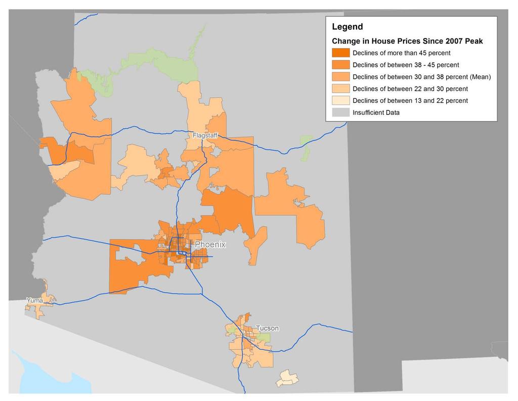Arizona Data Maps Change in House Prices Since 2007 February