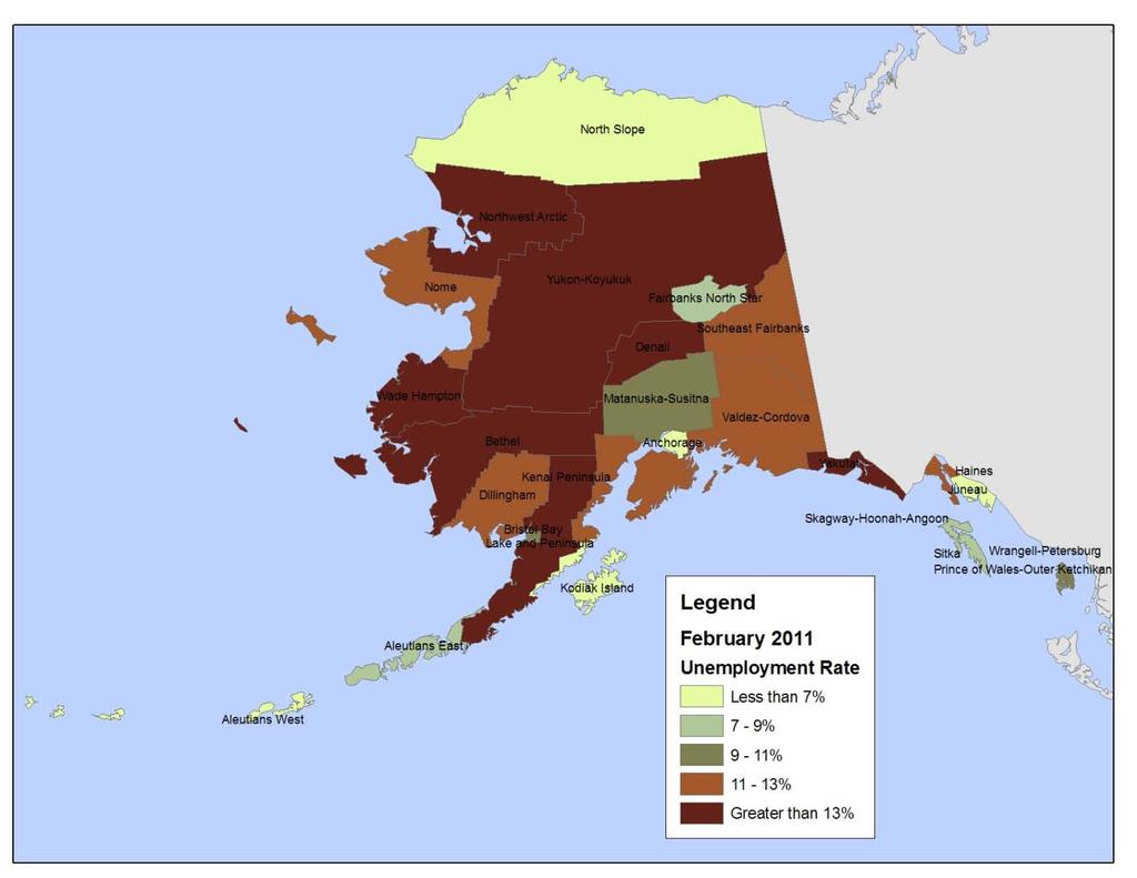 Unemployment rates in Alaska by county