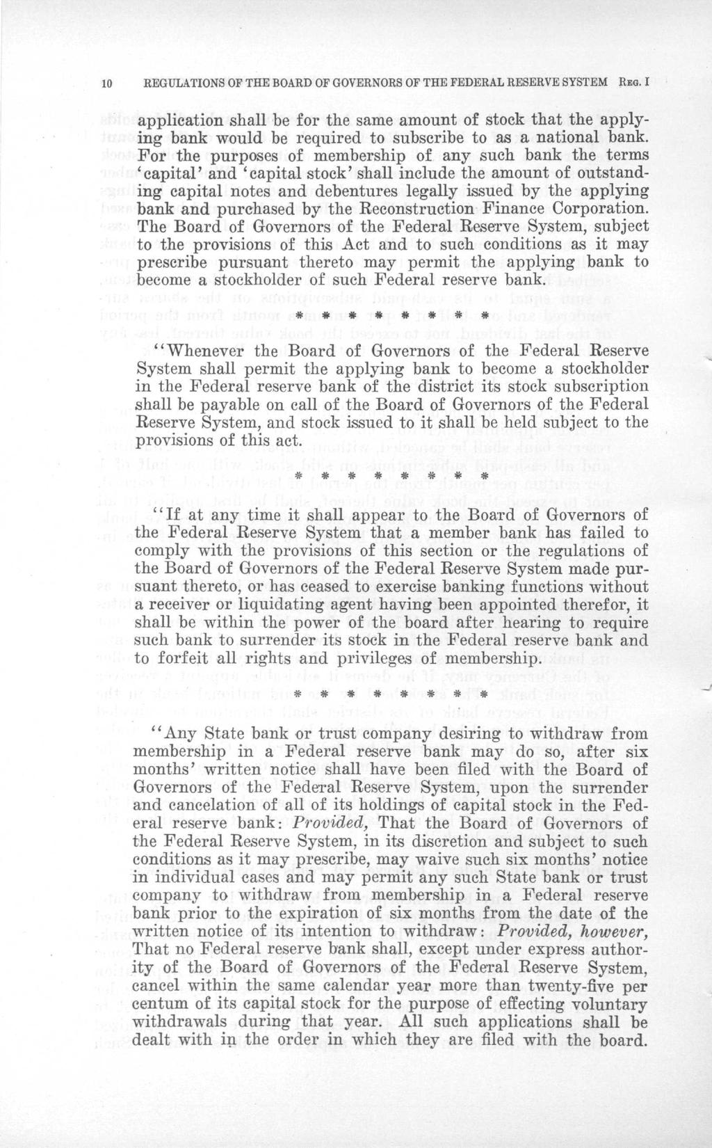 REGULATIONS OF THE BOARD OF GOVERNORS OF THE FEDERAL RESERVE SYSTEM REG.