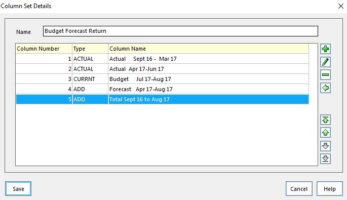 Click on Save Return to the Column Set Browse window and your recently