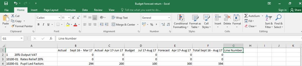 the spreadsheet by the Budget Forecast line numbers. Then sub-total each change in Budget Forecast Return line number.