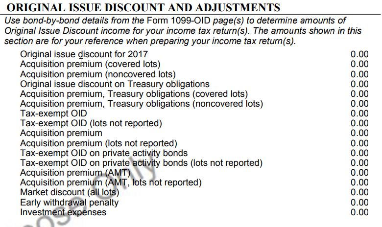 1099-OID Original Issue Discount We are required to report any Original Issue Discount (OID) that is deemed to have been constructively received by your account in tax year 2017 to the IRS.