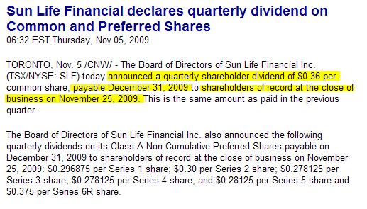 * DRIPS Pay Date December 31 st 2009 Record Date November 25, 2009 Ex date two business days before Nov 25 Nov 23 Have to buy