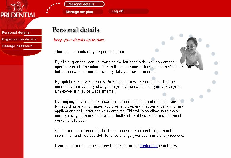 Personal details screens The first screen gives an overview of the personal details section and the actions you