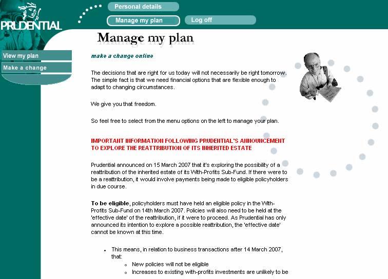 Manage my Plan The first screen gives an overview as well