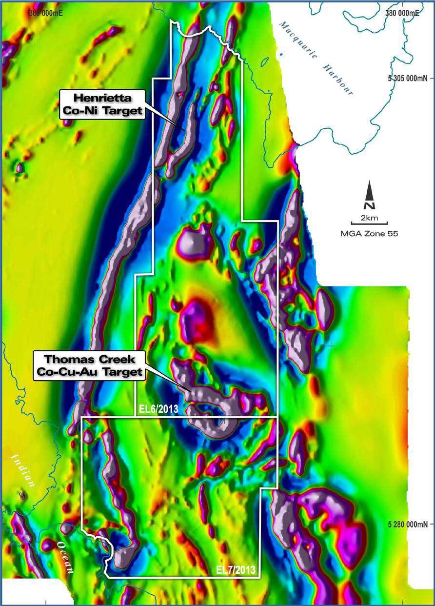 ACCELERATE RESOURCES LIMITED Independent Technical Assessment Report Tasmanian And West Australian Mineral Assets Figure 10: RTP aeromagnetic data of the Tasmanian Projects tenements.