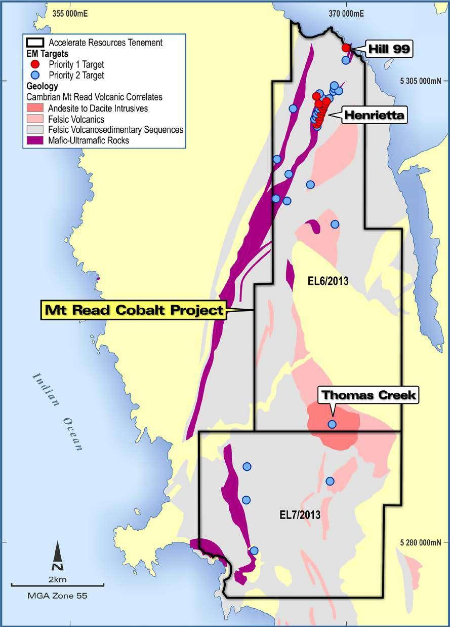 ACCELERATE RESOURCES LIMITED Independent Technical Assessment Report Tasmanian And West Australian Mineral Assets Figure 9: Airborne EM targets identified from reprocessing of AEM data Red dots high