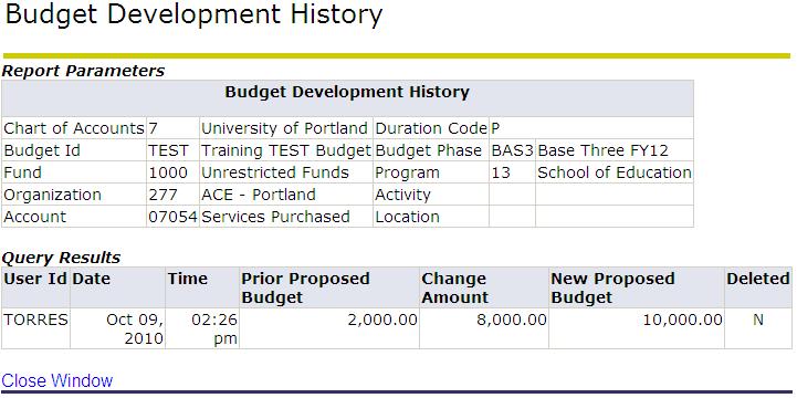 To review the history for a budget line item, choose the link for a Proposed Budget amount from the Budget Development Worksheet or from the Budget