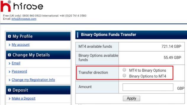 Funds Transfer from Binary Options to MT4 The maximum transfer amount per day from your Binary options to MT4 Account is $1,000.