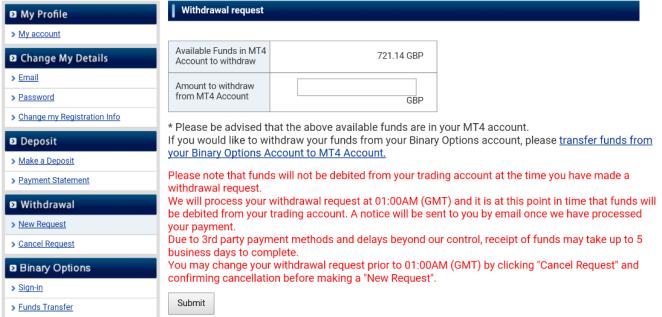 Then, tap Withdrawal. A page for the Withdrawal Request will be separately opened in a different browser.