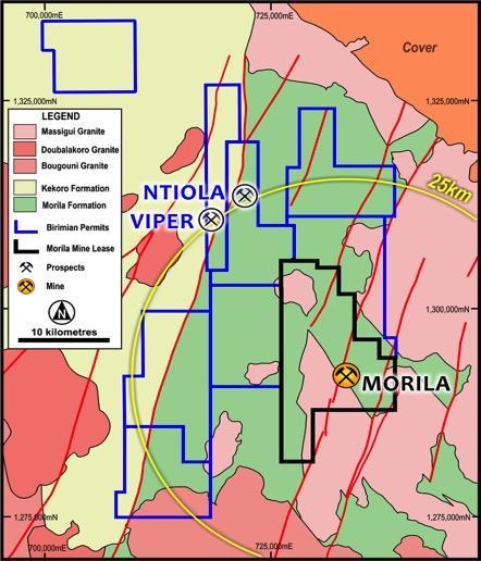 Massigui Gold Project Overview Located in southern Mali Large land holding of 754 km 2 Over 35,000m of drilling completed Three deposits identified (Ntiola, Viper and Koting) All deposits located