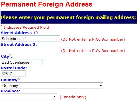 S, which they consider to be their permanent foreign address. You may use the address of a parent or relative, if applicable.