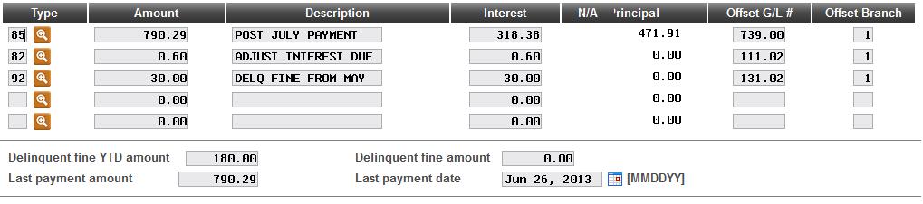 This calculated interest amount will then be filled into the Interest field and the difference between that and the transaction amount you entered will be filled in as Principal for that transaction.
