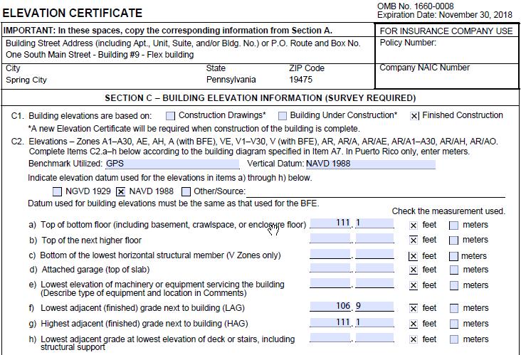 Elevation Certificate Survey Field Data Plot 1.