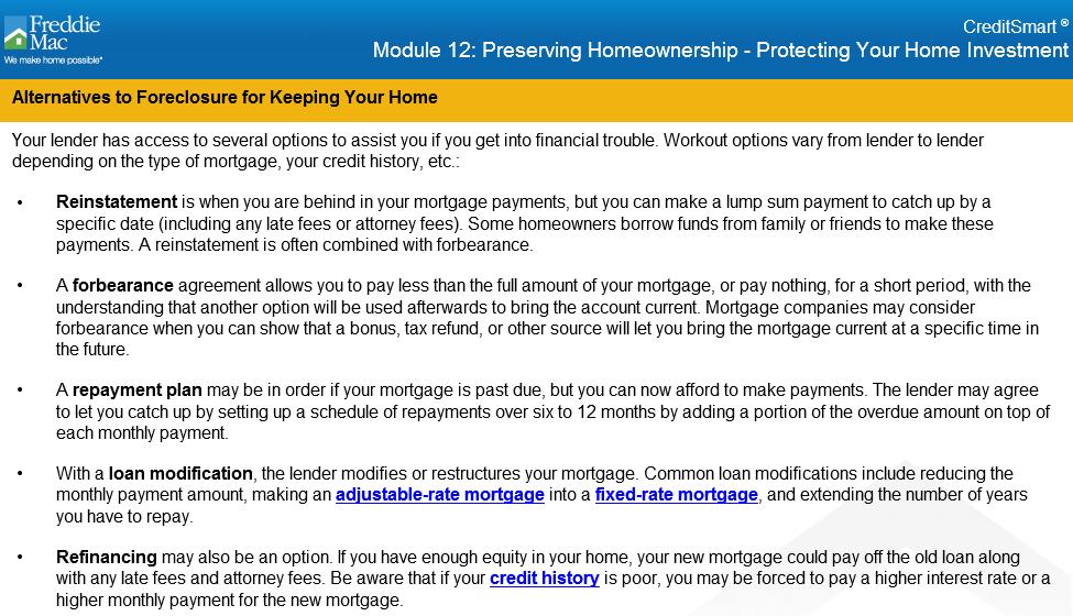 Alternatives to Foreclosure Alternatives to Foreclosure for Keeping Your Home