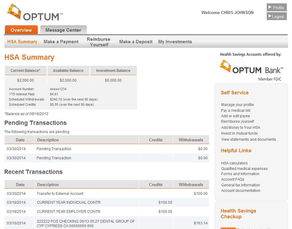 Account summary Confidential property of Optum.
