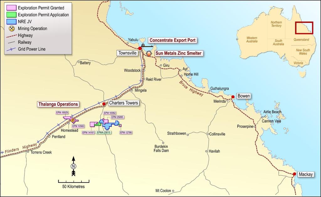 2. Thalanga Zinc Project Development Activities The Thalanga Zinc Project is located 60km SW of Charters Towers in Central Queensland (Figure 2) and consists of the following key assets: 650ktpa
