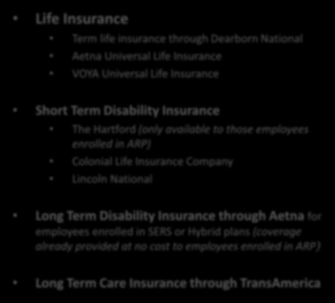 Colonial Life Insurance Company Lincoln National Long Term Disability Insurance through Aetna for employees enrolled in