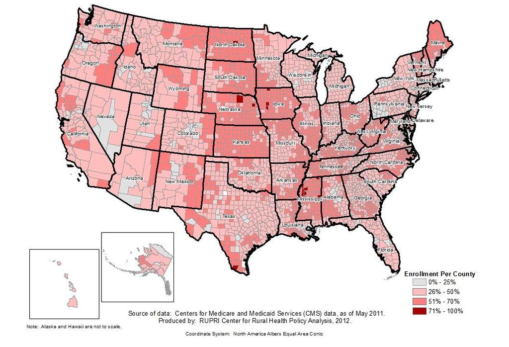 In 37% of counties, more than half of the eligible Medicare beneficiaries enroll in stand-alone PDPs (Figure 2). These counties are concentrated in Midwestern and southern states.