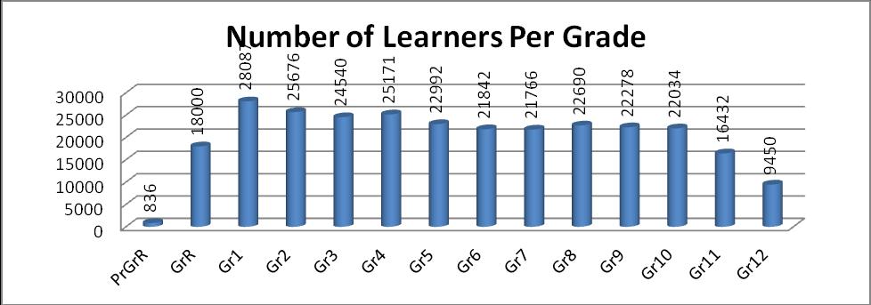 Figure 6: Distribution of learners in ordinary schools by grade Table 6: Learners distribution in public ordinary schools per district from 2002-2014 2002 2003 2004 2005 2006 2007 2008 2009 2010 2011