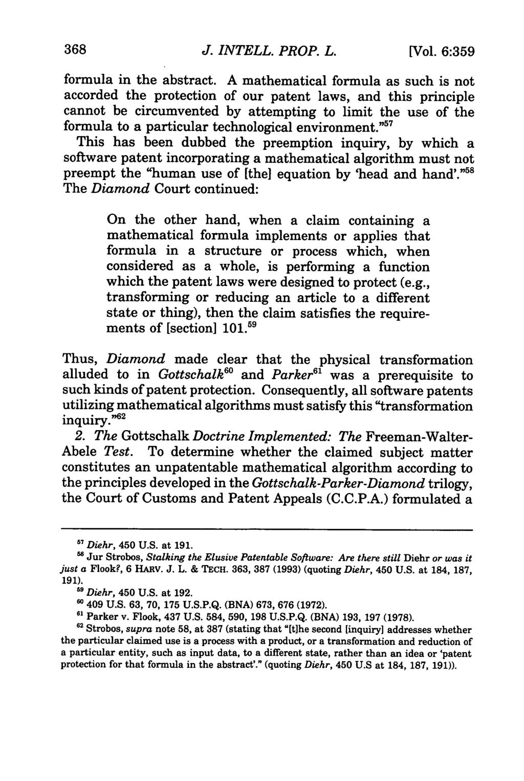 368 Journal of Intellectual Property Law, Vol. 6, Iss. 2 [1999], Art. 6 J. INTELL. PROP. L. [Vol. 6:359 formula in the abstract.