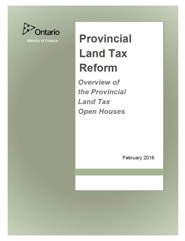 Provincial Land Tax Review The 2015 Ontario Budget announced changes to the Provincial Land Tax (PLT) for 2015 and 2016.