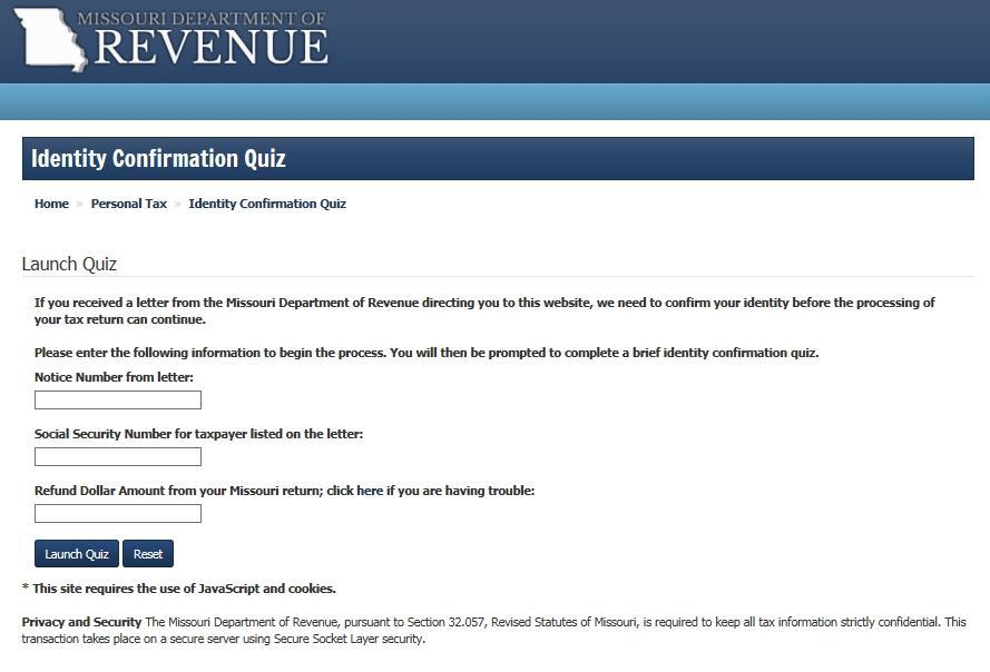 What happens after the taxpayer successfully logs in to start the quiz? Answer a short four question quiz.