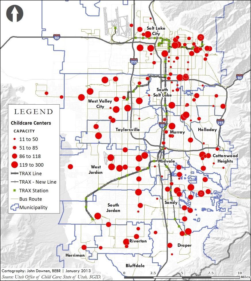 Figure 26 Childcare Centers in Salt Lake County, 2010 Each dot represents childcare centers only, and does not include any licensed family or residential certificate providers.