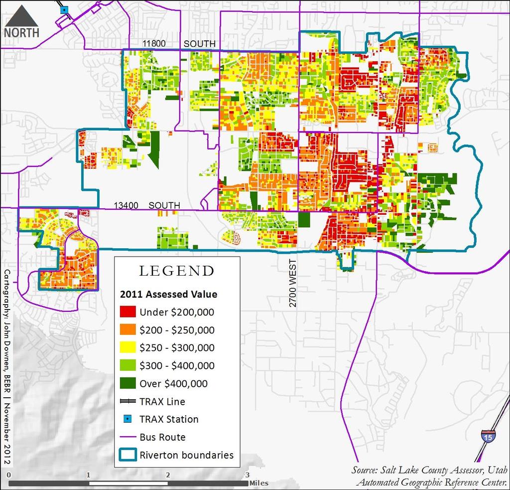 Figure 35 Assessed Value of Detached Single Family Homes in Riverton, 2011 Foreclosed homes have not only a negative effect on residents who lost their homes, but can also negatively affect